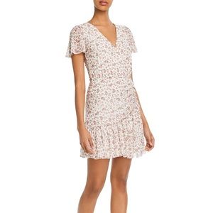 Aqua flutter sleeve floral mesh ruched mini dress